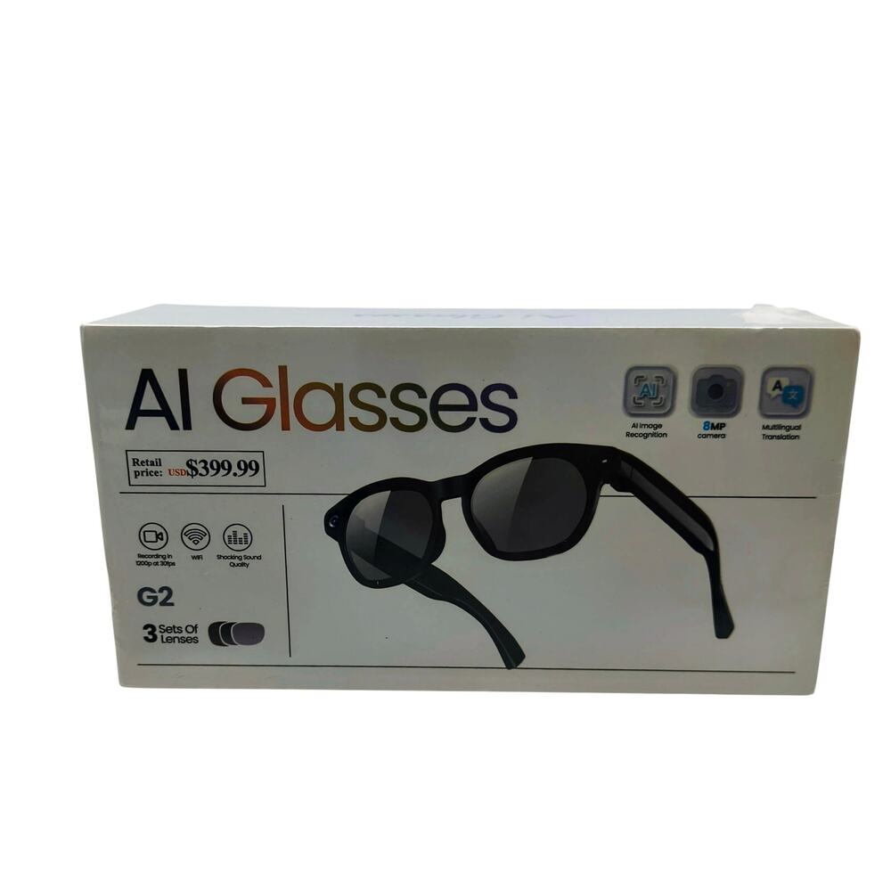 AI Smart Glasses – 8MP Photo/1080p Video, Object Recognition, WiFi
